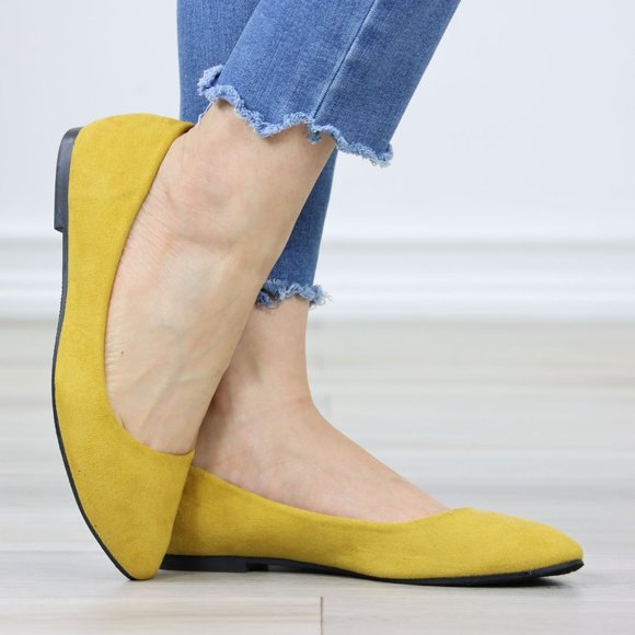 yellow suede flat shoes